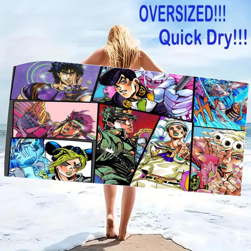 Jjba Print Beach Towel, Large Soft Quick Dry Towel for Beach Camping Swimming