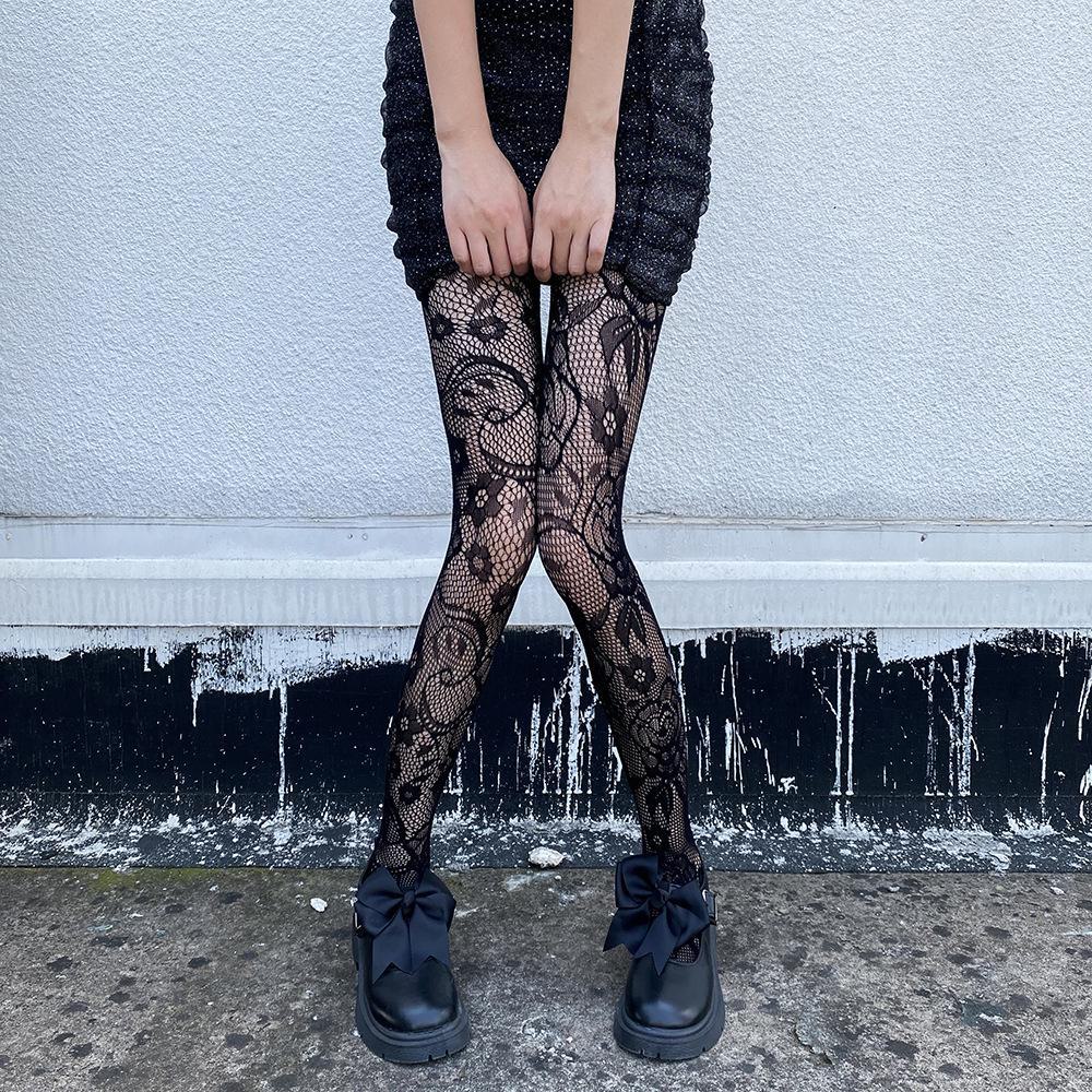 Japanese Cute Dark JK Mesh Fishnet Stockings: Red & Black Anti-Hook, Hollow, Thin Bottoming Suspenders