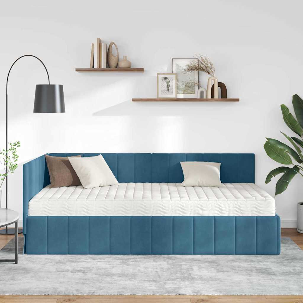 Corner Bed Frame with Mattress and Headboard 2 pcs Blue Velvet