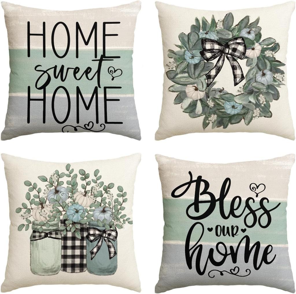 Autumn Thanksgiving Pillow Cover Set of Four Pumpkin Car Decoration Cushion Back Cover