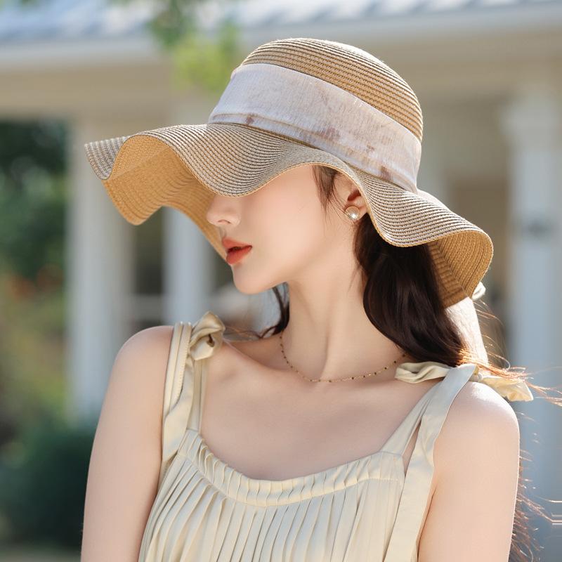 

Summer New Hat Women s Summer Outdoor Lafite Straw Hat Big Wave Bow Sun Hat Sun Hat Average size
