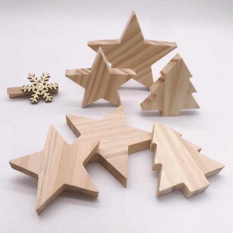 6-24pcs Solid Wood Christmas Tree Star Ornaments Christmas Decor 3D Wood Texture Craft Ornament Home Table Xmas Decorations 2025