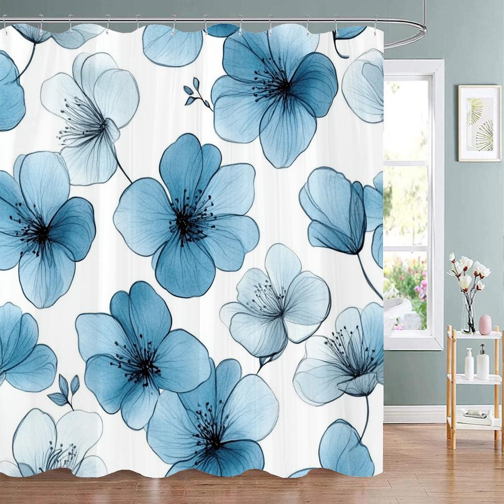 

Watercolor Flowers And Plants Patterns Shower Curtain, Bathroom Decorative Shower Curtain, Waterproof Shower Curtain With Hooks W60H190(CM)-1 Pcs