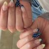 Long Wear French Manicure Nail Blue Yellow Geometric Stars Detail Break Resistant ABS For Bride Holiday