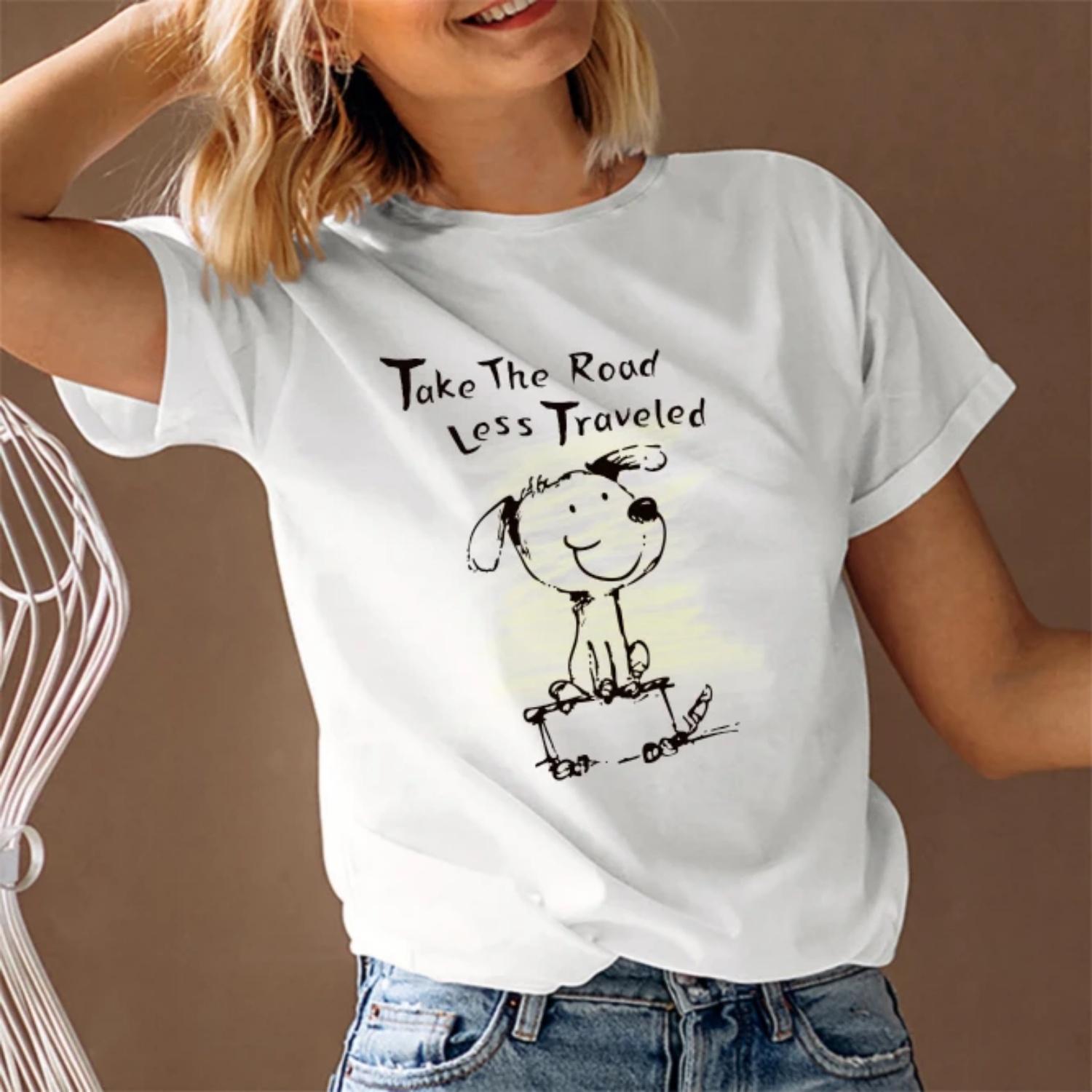Women s T-Shirt Short Sleeve Round Neck Summer Graphic Tee Trendy 2025 Fast Ship S