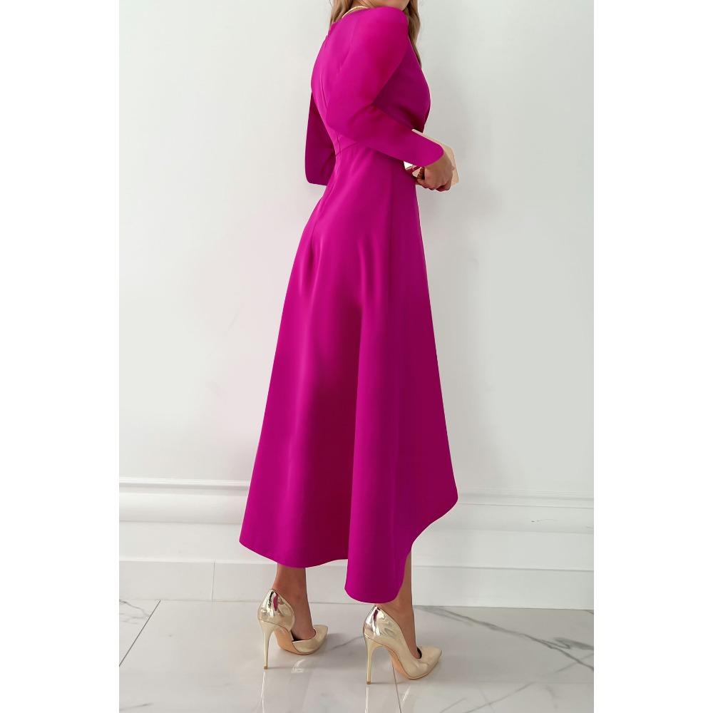 IHUASU Rochie de toamnă-iarnă cu mânecă lungă, decolteu în V, plisată, cu crăpătură inferioară pentru femei