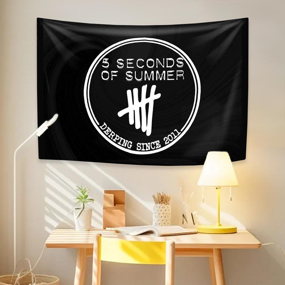 5SOS Flag Banner Four Holes Polyester Digital Prints Rock Band Tapestry Outdoor Decoration Room Garage Garden