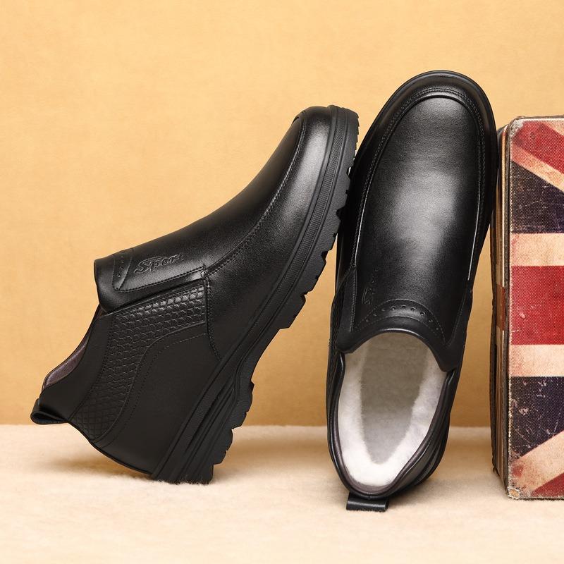 Leather Cotton Leather Shoes Men's Wool Winter Middle-aged and Old High-top Non-slip Velvet Thickened Dad Warm Elderly Cotton Shoes Men