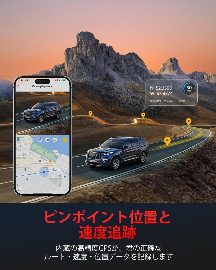 SJCAM M60S Dash Cam with Front and Rear 4K Simultaneous Front and Rear UHD Parking Monitoring Lightweight and 64GB Card Cameras, Recording,