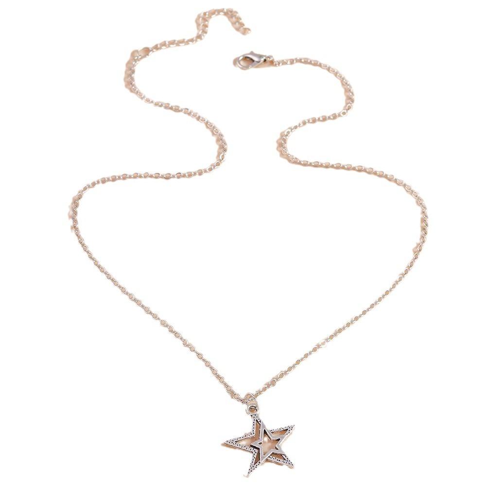 Zinc Zinc Alloy Vintage Pentagram Necklace Hollow Choker Korean Clavicle Chain Star Pendant Necklace Gift
