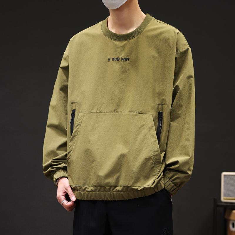 Spring Wear Thin Breathable Zipper Pocket Pullover Hoodie Male Students Loose Casual Long Sleeve T-shirt Elastic Handsome