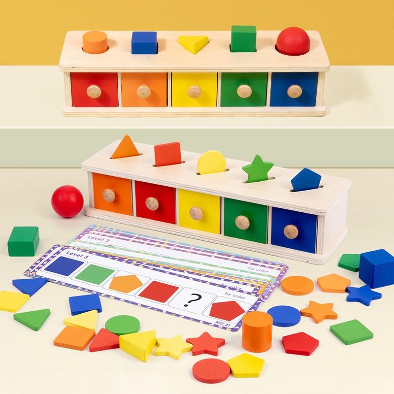 Four-in-one Children's Early Education Toy Colorful Shape Montessori Sorting Box For 2-3 Year Old Babies Wooden Material