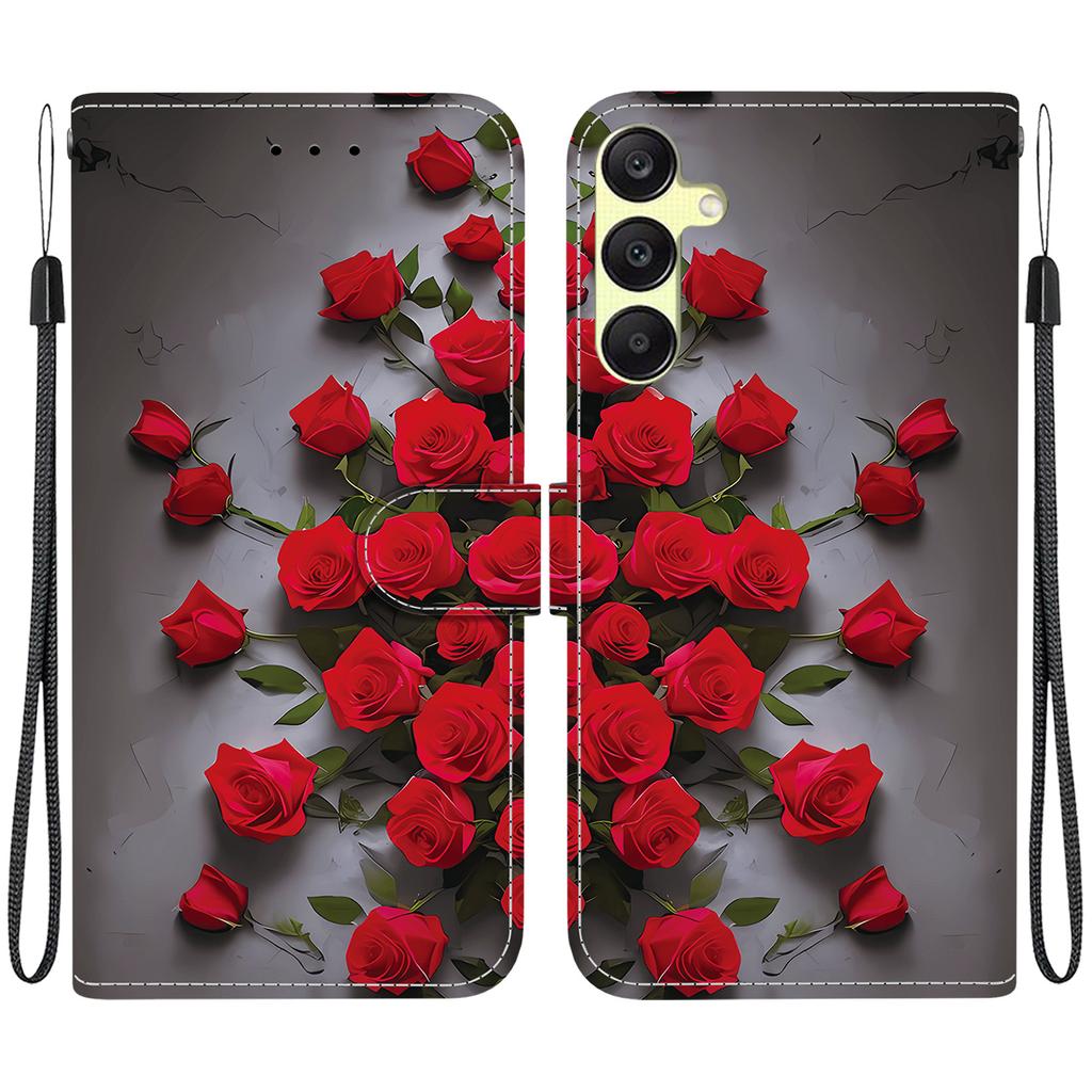 Handmade PU Leather Flip Case for Samsung Galaxy A25 (SM-A256E/A256B)- Anti-Slip Shockproof Cover with Wrist Strap & Heart/Rose Cat Designs