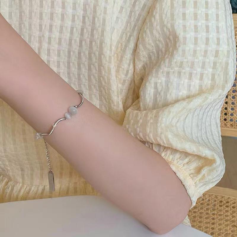 Cat Minimalist Eye Stone Beaded Bracelet For Women Irregular Steel Titanium
