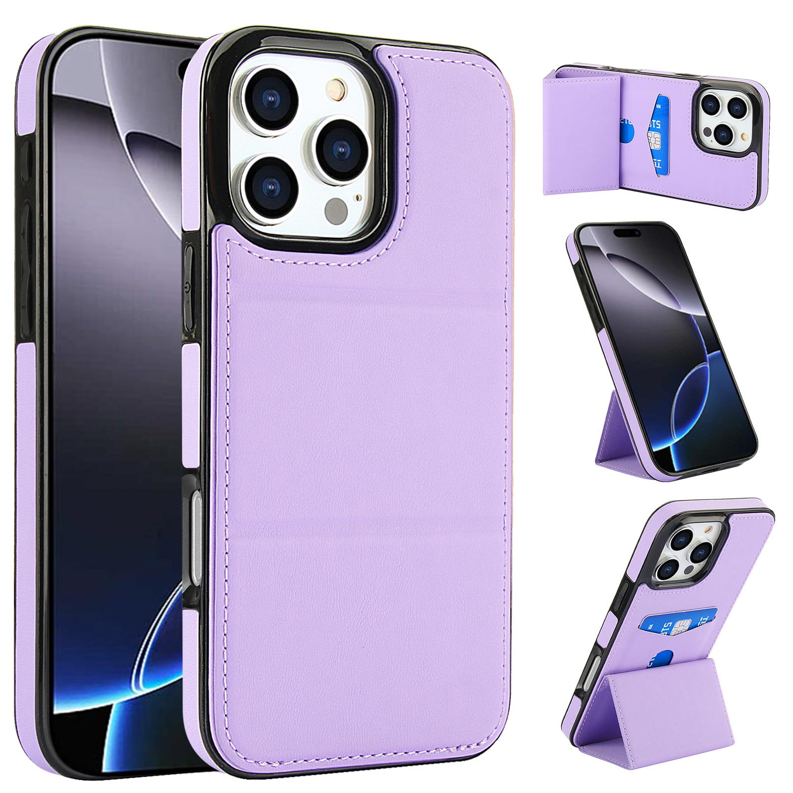 

Вертикальная подставка Слоты для карт Кошелек Кожаный чехол Для iPhone 16 Pro Max 15 Plus 14 13 12 11 Xs MAX Se Трехстворчатая крышка-подставка For iPhone 16 Pro Max светло-фиолетовый