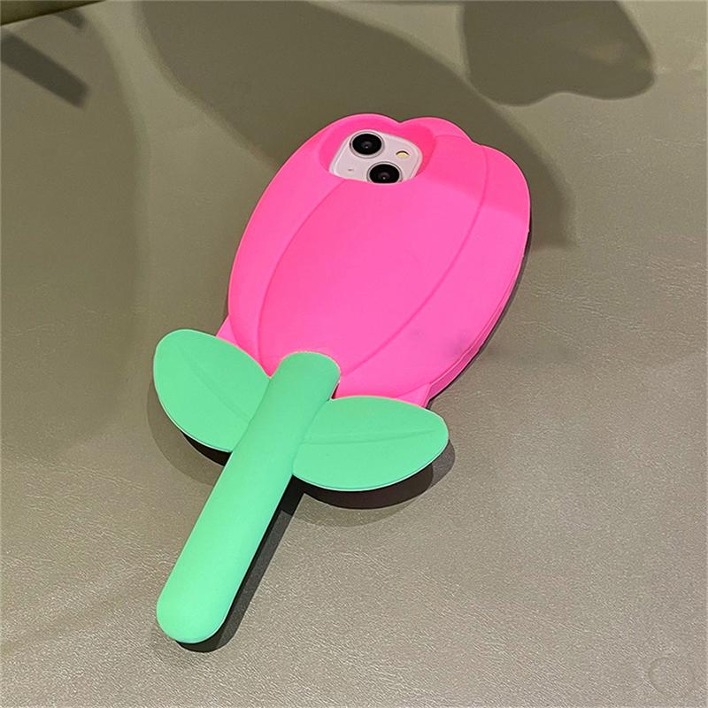 Ins Korean Cute 3d Tulip Flower Silicone Case For Iphone 14 13 12 11 Pro Max X Xs Xr 7 8 Se Lovely Floral Protective Soft Cover