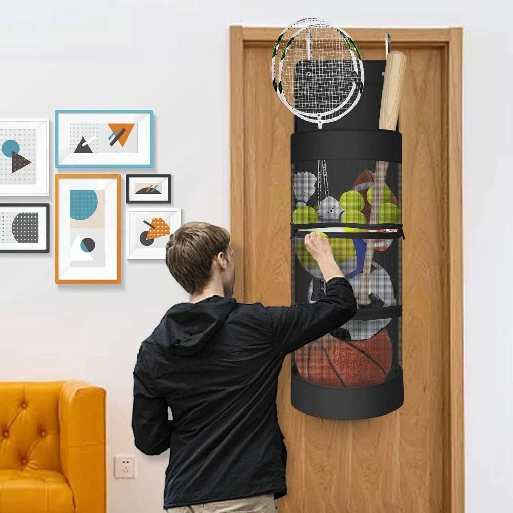 Door Rear Ball Storage Container Metal Hooks Football Storage Basket  Tennis Pickleball