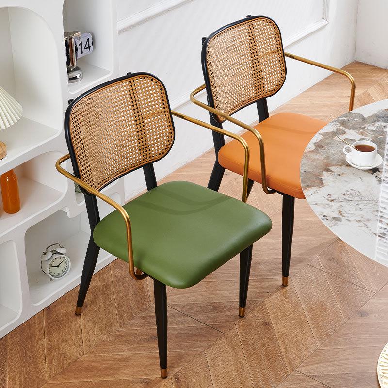 Nordic Light Luxury Wrought Iron Rattan Dining Chair - European Style for Home, Hotel, Cafe, or Leisure.