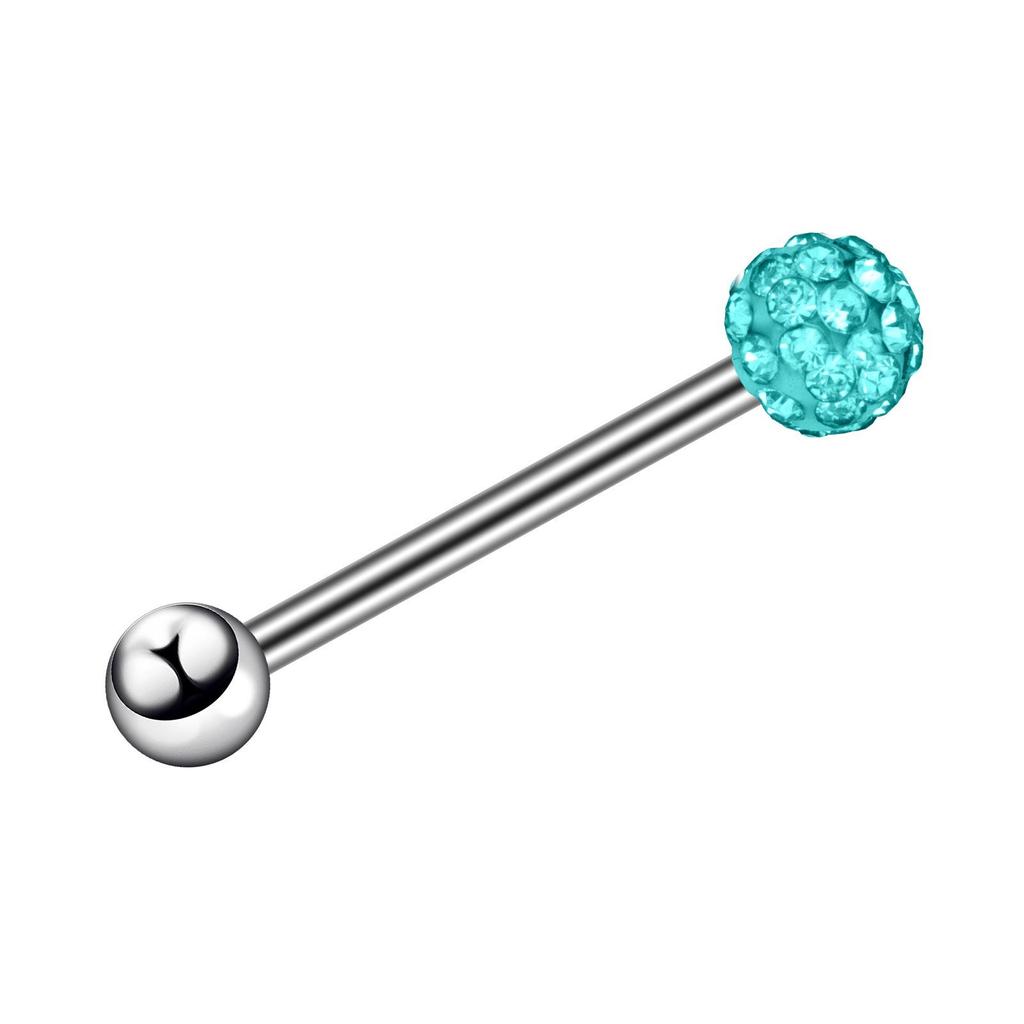 New Stainless Steel Tongue Barbell with Colored Diamond Ball Jewelry