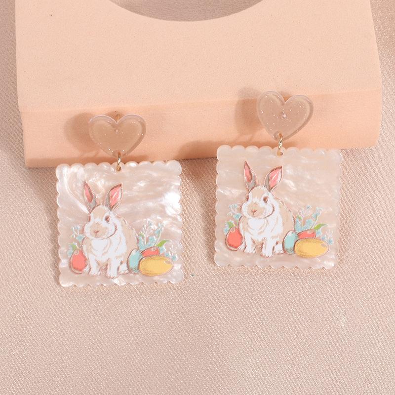 Korean version of fresh and sweet less wind earrings ins cute cartoon bunny oil painting resin acrylic stud earrings