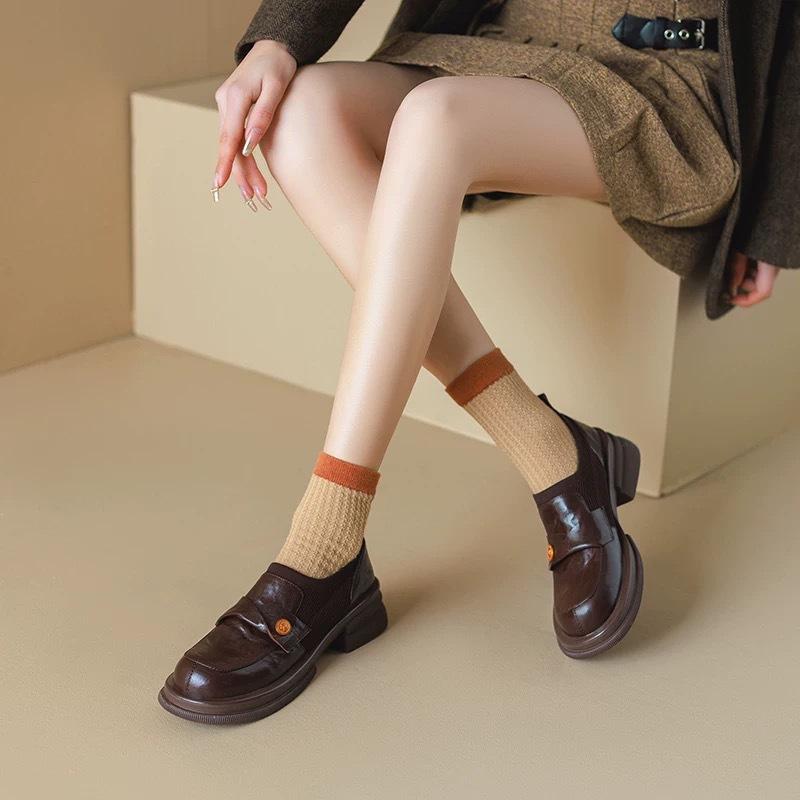 Soft leather high-end loafers women's spring and autumn platform one-pedal lazy shoes jk British style small leather shoes thick heel single shoes