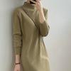 Mid-length Pullover Sweater for Women's Autumn and Winter Half Turtleneck Knee-length Knitted Dress Solid Color Casual Sweater Dress