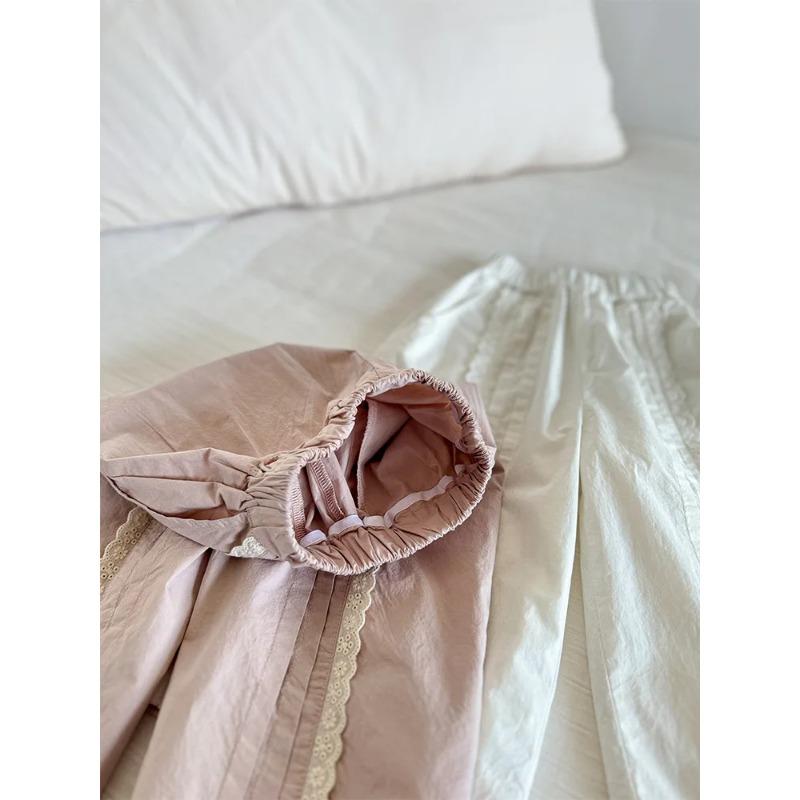Children Pants Summer Korean Pastoral Lace Girl's Straight Wide Leg Pants Kid's Trousers