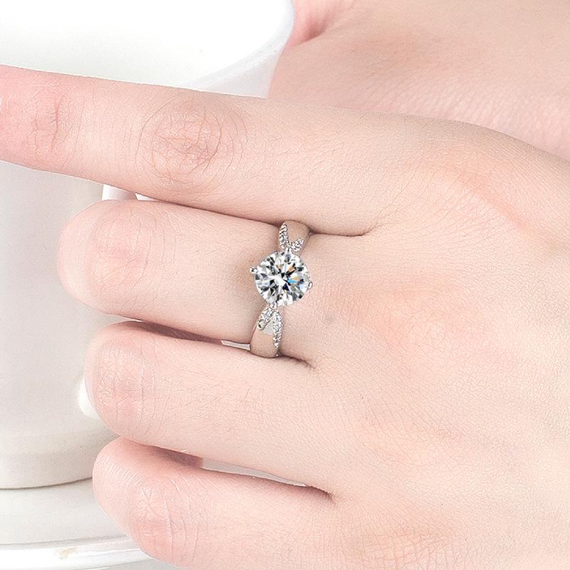Asymmetrical Diamond Moissanite & Red Corundum Ring, Adjustable, 2-Carat, Four-Prong, Fashionable Design.