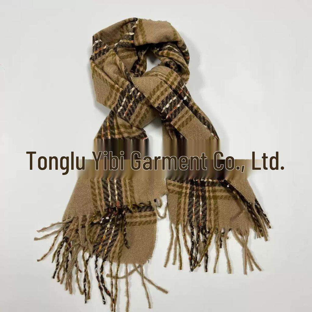 Korean Style Plaid Tassel Scarf – Winter Student Shawl & Warm Bib