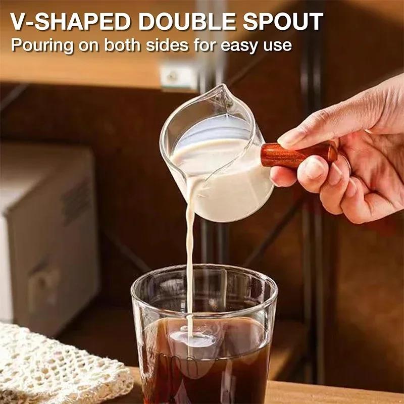 75ML Espresso Measuring Cup Wooden Handle Cup with Scale High Borosilicate Double Mouth Milk Latte Coffee Measure Mug Glass