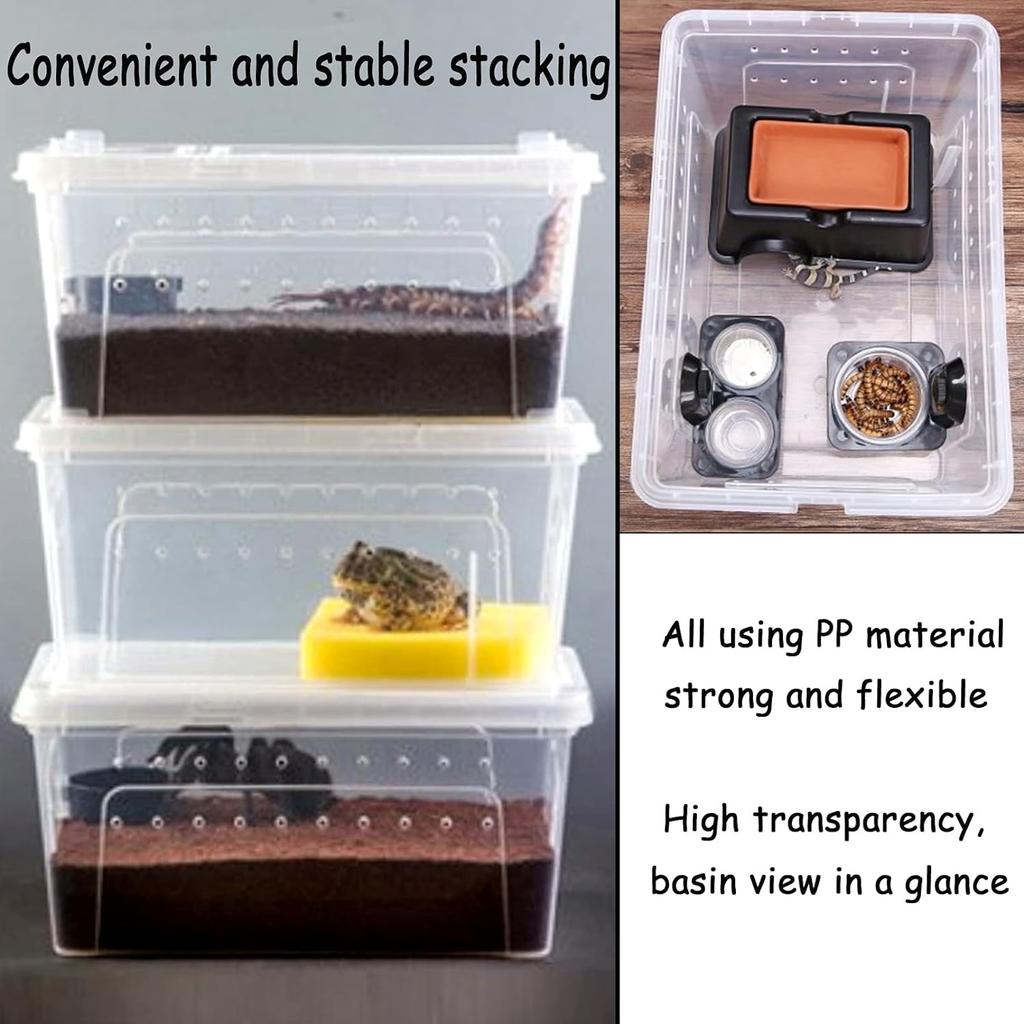 Reptile Feeding Box Snake Breeding Box Transparent Animal Habitat Cage Portable Plastic Turtle Transport Container For Bearded D