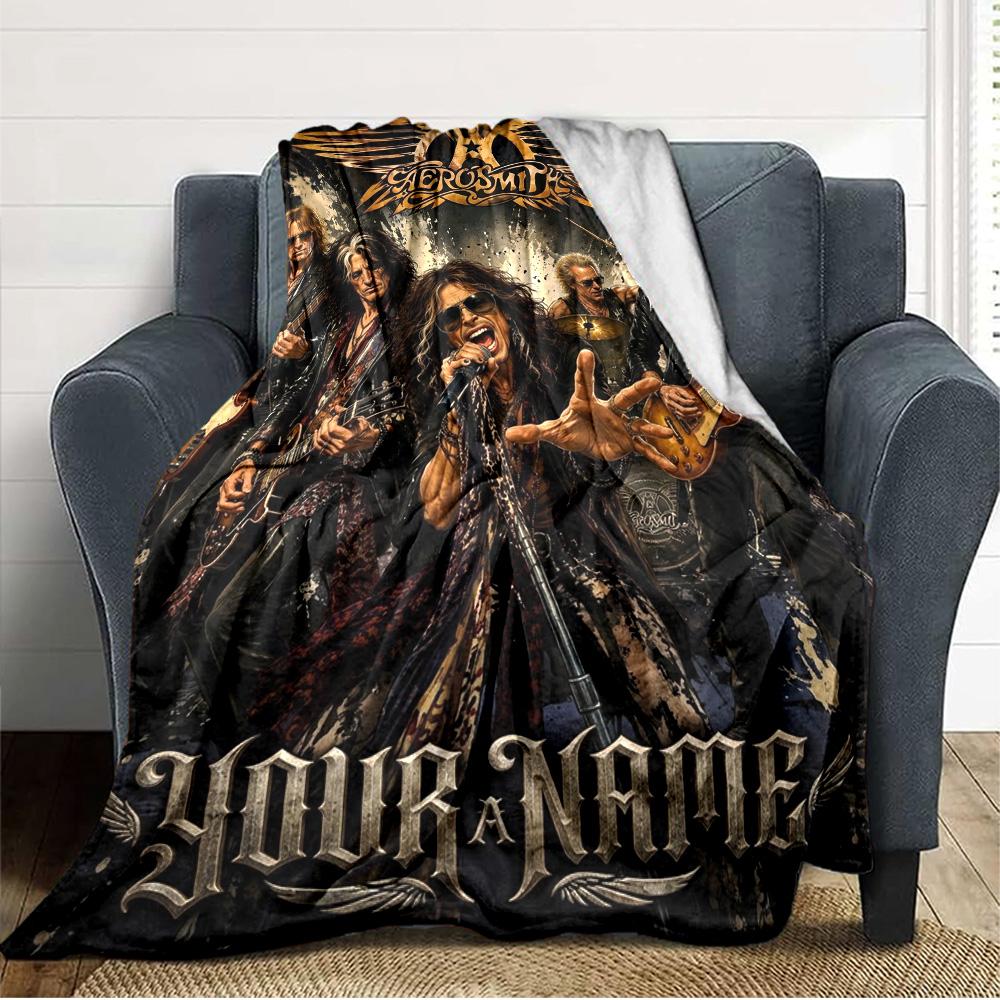 Name Custom Band Poster Aerosmith Print Flannel Blanket High Quality Warm Comfortable Cover for All Seasons Perfect for Gifts Home Decor