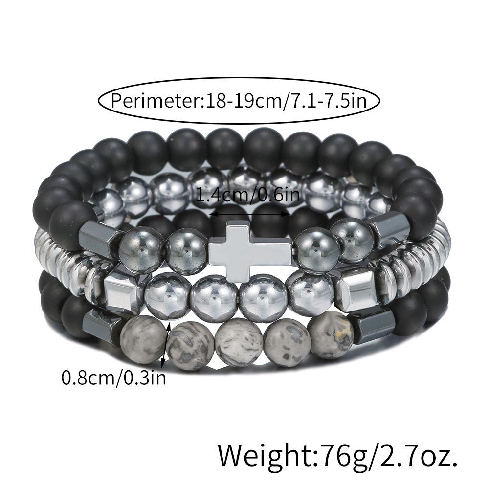 Men's Retro Hip Hop Black Agate Beaded Bracelet Set