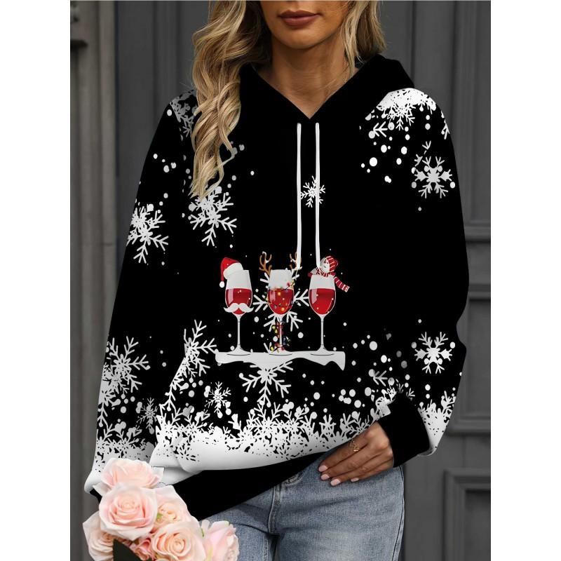 Womens Oversized Hooded Sweatshirt With 3D Print Soft Cotton Blend Long Sleeve Pullover Casual Wear
