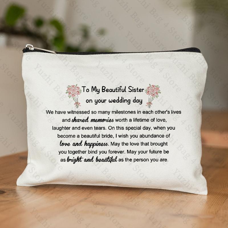 

My Beautiful Sister Pattern Makeup Bag Gift for Sister Xmas Gift Floral Print Cosmetic Organizer Bag Large Capacity Toiletry Bag