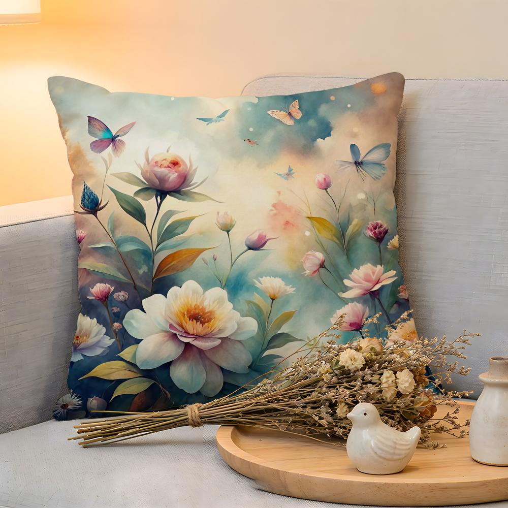 Cushion Cover Linen SkinFriendly Soft Decorative Case For Sofa Home Decor Anime Stunning Colorful Floral Pillow Cover