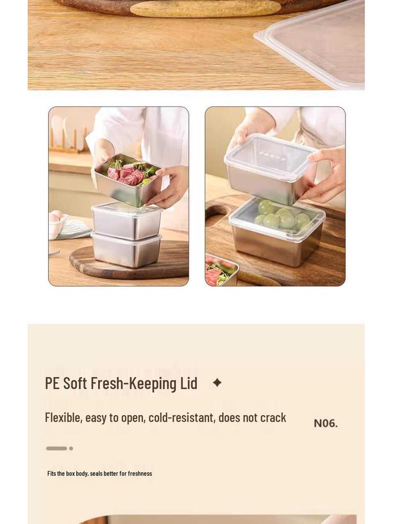 Food Grade 304 Stainless Steel Square Prep Dish with Lid