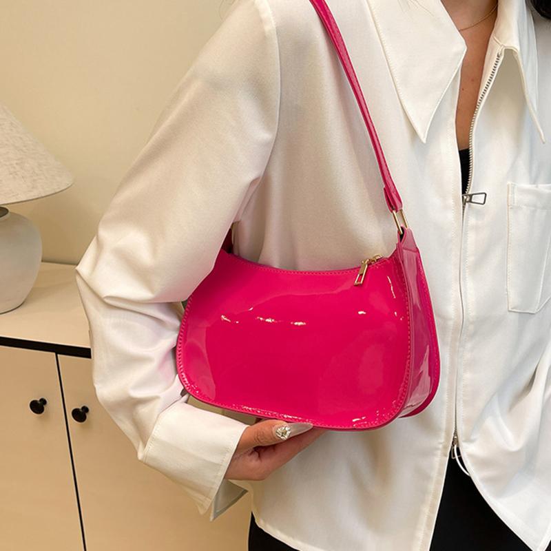 Women's Patent Leather Handbag Versatile Fashion Shoulder Casual Commuting Bags Girl Brand Designer Zipper Handbag
