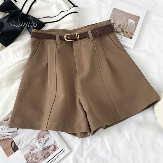 Women Suit Shorts High Waist Zipper Fly Solid Color Casual Suit Shorts with Pockets Versatile Summer Shorts