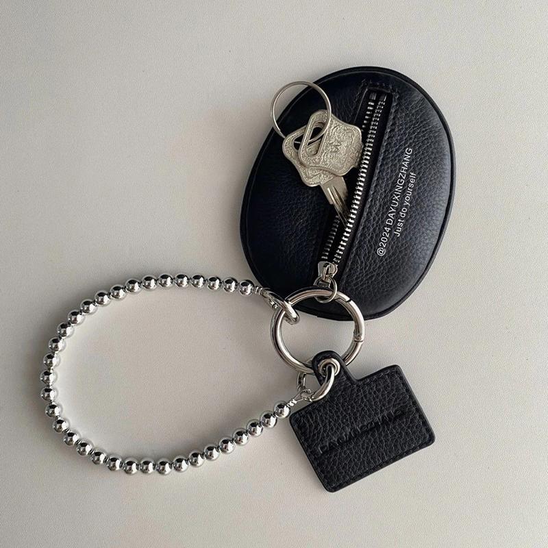 Fashionable Bag Pendant Accessories Black Pu Leather Texture Key Case Coin Purse Keychain Charm Gift