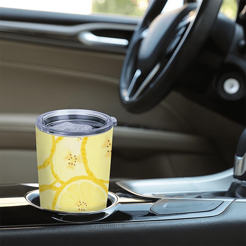 591ml Car Tumbler(1 Random Straw Included)Oil Paint Lemon Slice MotifCreative Gift Cup Outdoor Portable Cup Straight Travel Mug