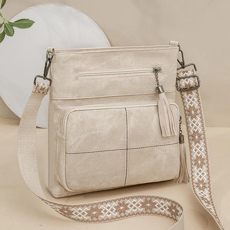 Damen Retro Denim PU Einzel-Schultertasche Große Kapazität Umhängetasche Multifunktionale Schulter-Umhängetasche Ausflugs-Freizeit-Pendlertasche