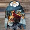 Women's Fashion Long Sleeve Christmas Print Loose Hooded Sweatshirt Top