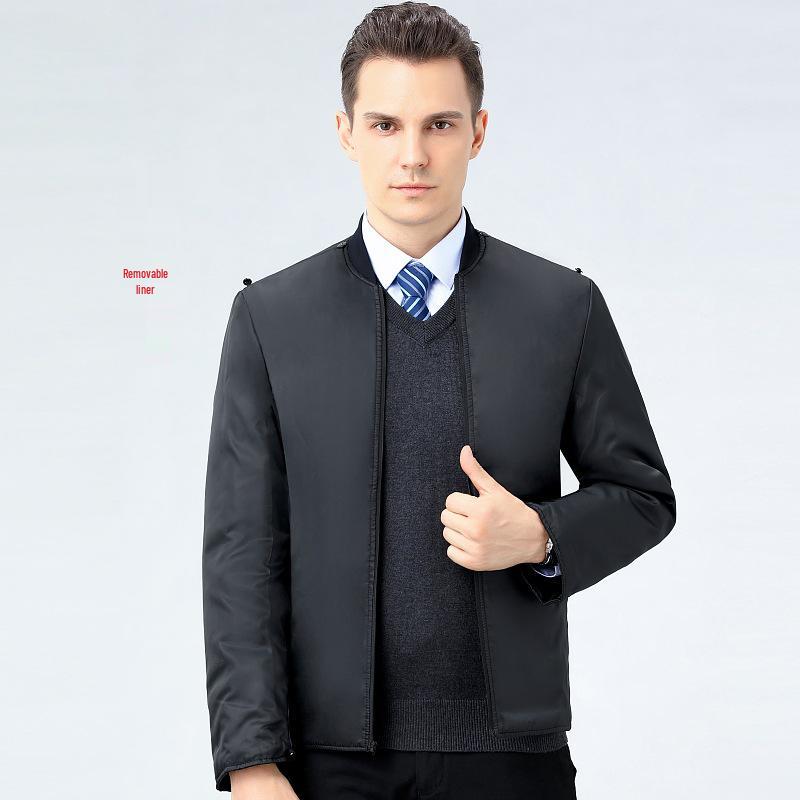 2025 Men's Stand-Collar Cotton Jacket: Thickened, Detachable Liner, Autumn/Winter Padded Outerwear for Middle-aged & Elderly