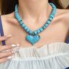 Choker Women Clavicle Necklace Round Bead Sweater Chain Acrylic Love Heart Necklace  Spring Summer