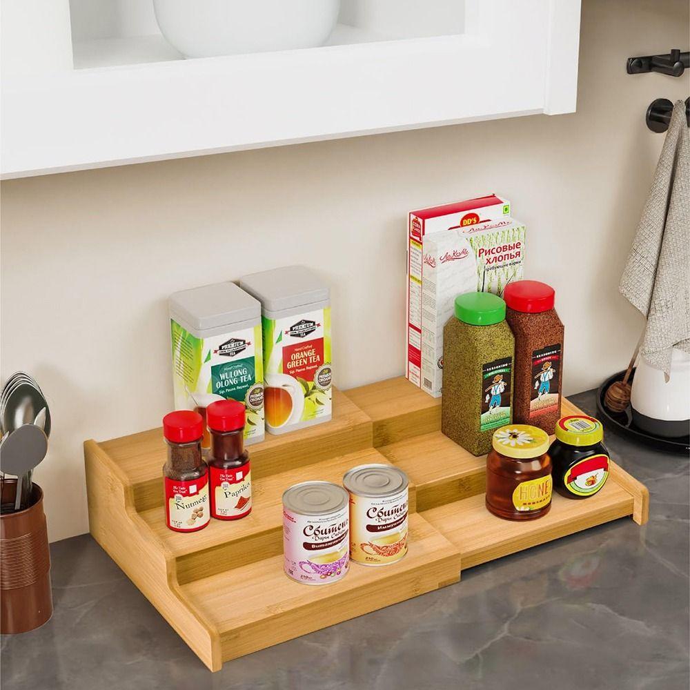Επεκτεινόμενο Ράφι Οργανωτής Μπαχαρικών Μπαμπού Ράφι Αποθήκευσης Μπαχαρικών Έκθεση Οργανωτής Καρυκευμάτων Πάγκου