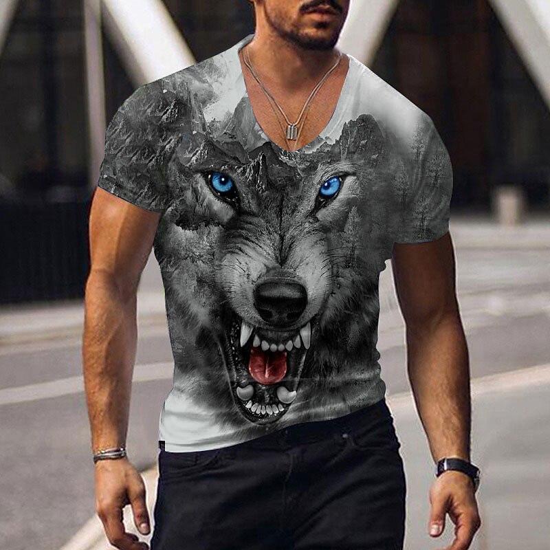 Oversized Animal T-shirt Unisex Black Tees Lion Print Shirts Pattern V-neck Tops Fashion Casual Short Sleeve Summer Unisex's Clothing