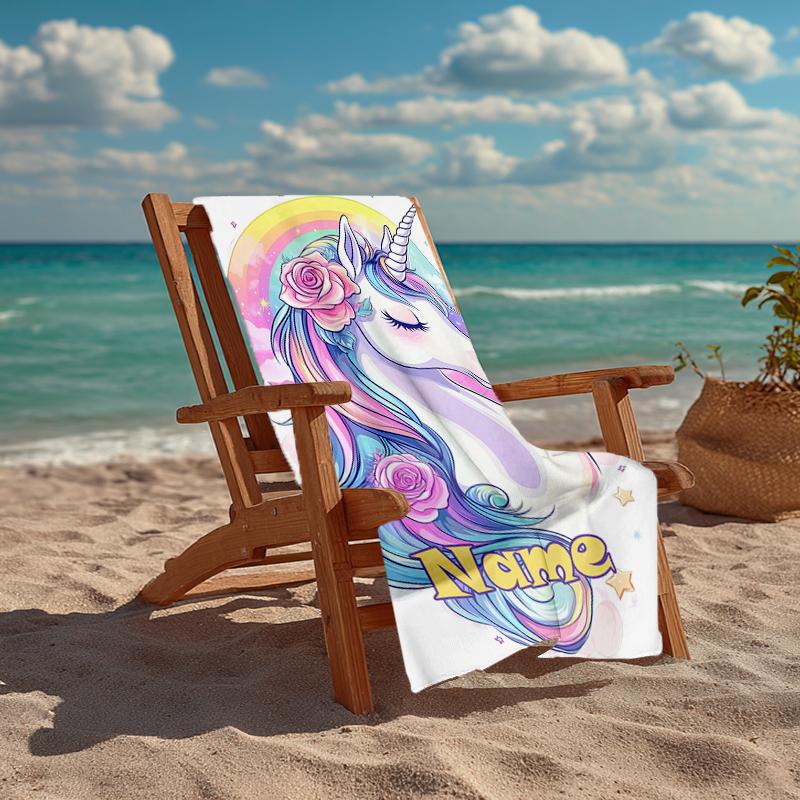 Custom Name Ultra-Soft Beach Towel with Unicorn Theme,Ideal for Pool - Camping, Diving - Perfect Travel Essential, Vibrant Beach Towel.