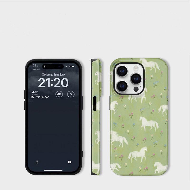 

Green Cartoon Horses Case for iPhone16 Pro & iPhone17 Pro Max with Full Lens Protection 16 Plus