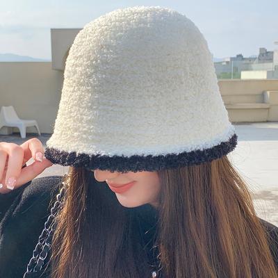 Autumn Winter Fisherman Hat Women Knitted Solid Color Basin Hats Lamb Velvet Warm Cold Proof Bucket Hat